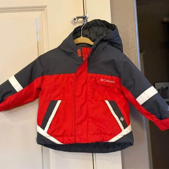 Baby Red Gray White Columbia Omni Tech Bugaboo Hooded Winter Coat-Size 12 Months - Picture 8 of 10
